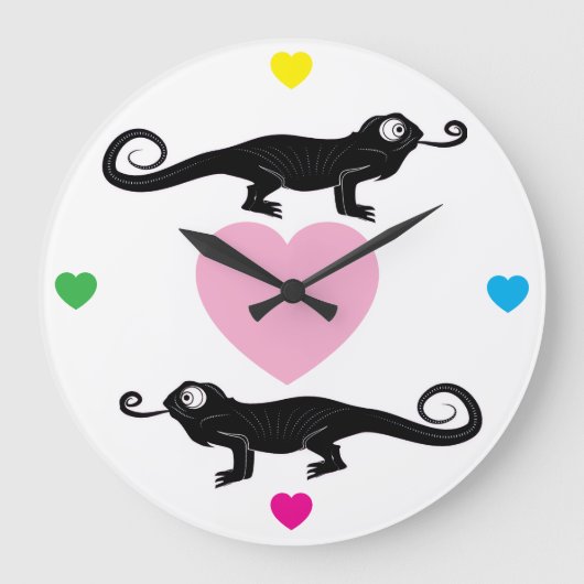 Chameleons and Rainbow Hearts Round Clock Grote Klok (Voorkant)