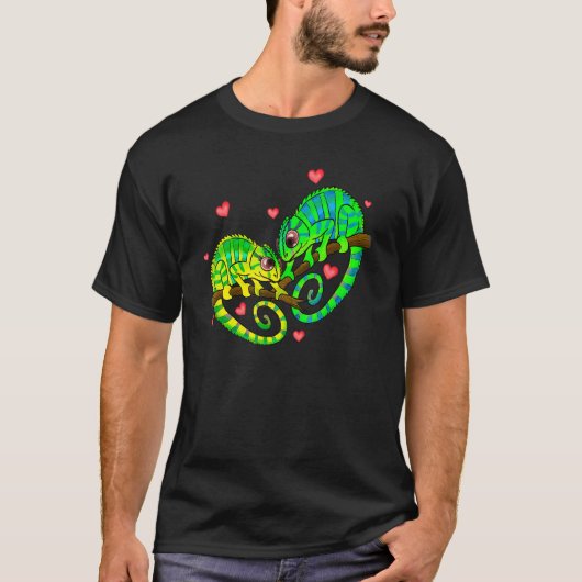 Chameleons Couples Love Hearts Retro Style Valenti T-shirt (Voorkant)