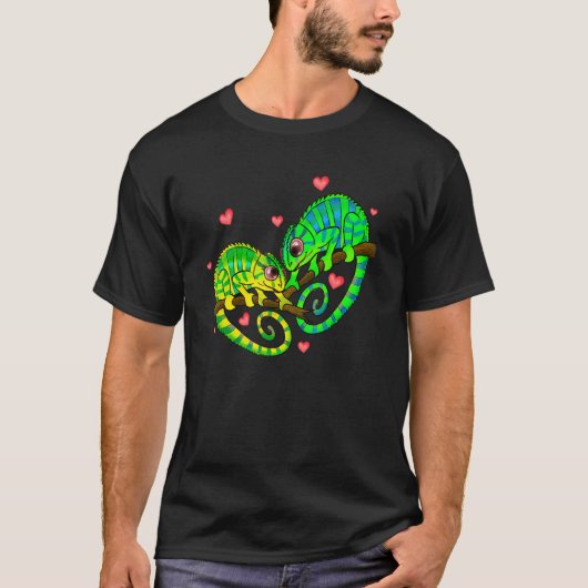 Chameleons Couples Love Hearts Retro Style Valenti T-shirt (Voorkant)