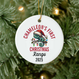 Chameleon's Eerste Kerstmis 2025 Keramisch Ornament