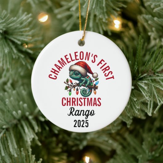 Chameleon's Eerste Kerstmis 2025 Keramisch Ornament (Boom)