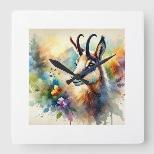Chamois 111024AREF135 - Watercolor Vierkante Klok (Voorkant)