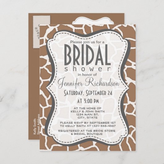 Chamoisee Giraffe Animal Print Uitnodiging Briefkaart (Voorkant / Achterkant)