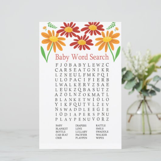 Chamomile Baby shower Word Search Game (Staand voorkant)