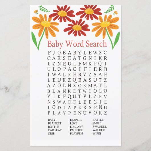 Chamomile Baby shower Word Search Game (Voorkant)
