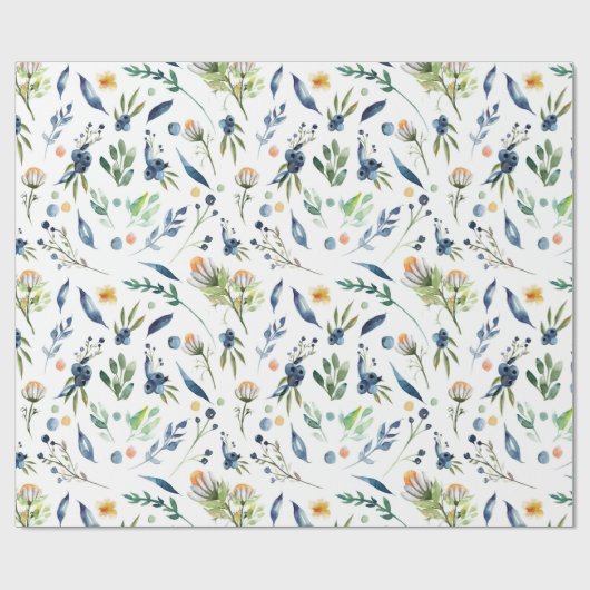 Chamomile bloemen, bloem, blad, bladeren, bessen cadeaupapier (Vlak)