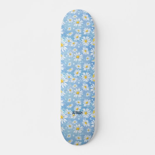 Chamomile Flower Blue & Name of Text Persoonlijk Skateboard (Voorkant)