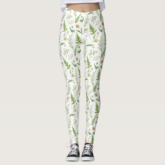 Chamomile Flower Botanical Rustitern Pattern Leggings (Voorkant)