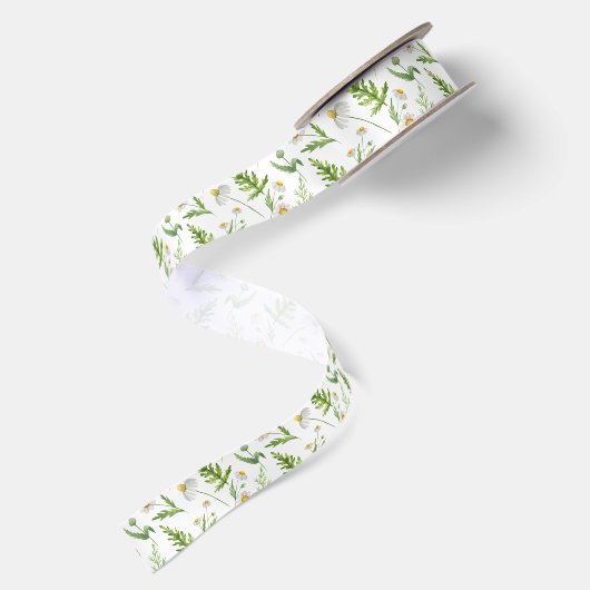 Chamomile Flower Botanical Rustitern Pattern Satijnen Lint (Achterkant)