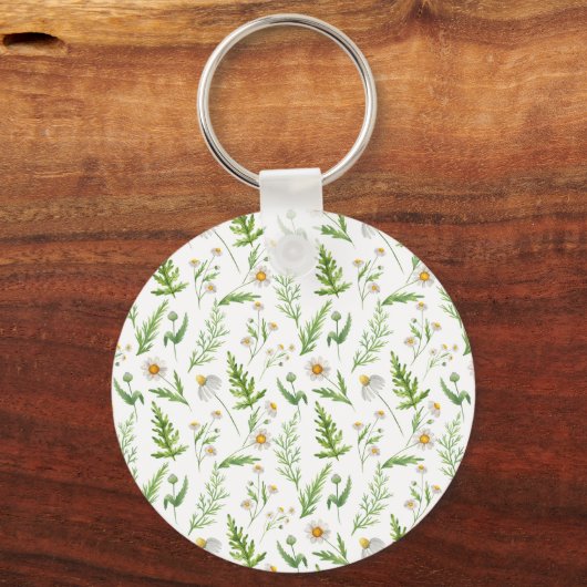 Chamomile Flower Botanical Rustitern Pattern Sleutelhanger (Achterkant)