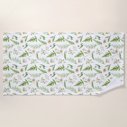 Chamomile Flower Botanical Rustitern Pattern Strandlaken (Voorkant)