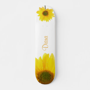 Chamomile, Flower, Girly, Personalized Name, White Persoonlijk Skateboard