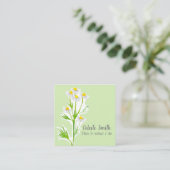 Chamomile Flower Herb Plant Illustration Green Vierkante Visitekaartje (Staand voorkant)