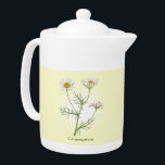 chamomile Herb botanische kunst Theepot<br><div class="desc">Steek je keuken op met deze botanische illustraties van kruiden, specerijen, fruit en groenten. De middenkamille-afbeelding kan gemakkelijk worden vervangen door je eigen afbeelding. Er zijn ook andere afbeeldingen van kruiden, specerijen, fruit en groenten in verborgen lagen van deze sjabloon. U kunt de achtergrondkleur aanpassen. Al tekst kan worden gepersonaliseerd...</div>