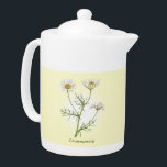 chamomile Herb botanische kunst Theepot<br><div class="desc">Steek je keuken op met deze botanische illustraties van kruiden, specerijen, fruit en groenten. De middenkamille-afbeelding kan gemakkelijk worden vervangen door je eigen afbeelding. Er zijn ook andere afbeeldingen van kruiden, specerijen, fruit en groenten in verborgen lagen van deze sjabloon. U kunt de achtergrondkleur aanpassen. Al tekst kan worden gepersonaliseerd...</div>