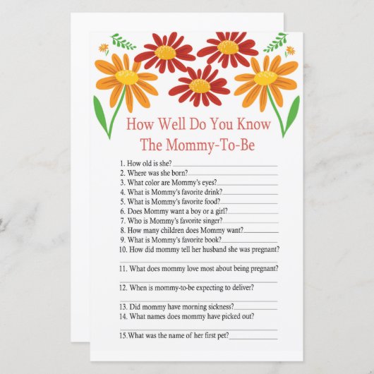 Chamomile Hoe goed ken je baby shower game? (Voorkant / Achterkant)