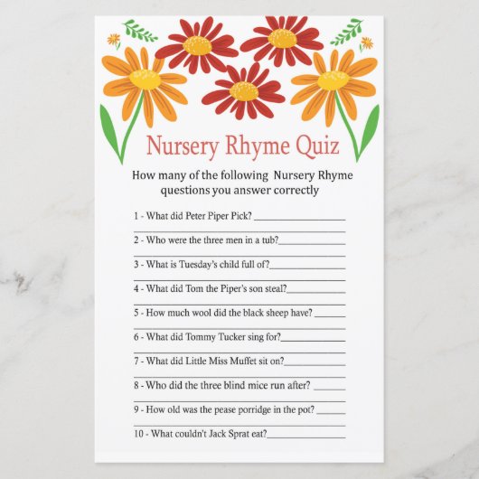 Chamomile Nursery Rhyme Quiz baby shower game (Voorkant)