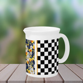 Chamomiles Poppies en Checkerboard Bier Pitcher