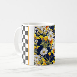 Chamomiles Poppies en Checkerboard Koffiemok
