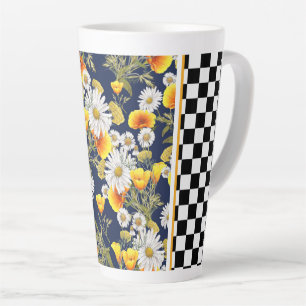 Chamomiles Poppies en Checkerboard Latte Mok