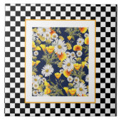 Chamomiles Poppies en Checkerboard Tegeltje (Voorkant)