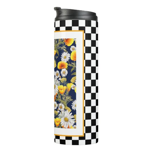 Chamomiles Poppies en Checkerboard Thermosbeker (Geroteerd rechts)