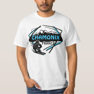 Chamonix France blue skier logo art value t-shirt