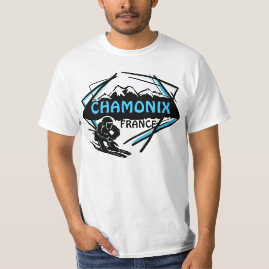 Chamonix France blue skier logo art value t-shirt (Voorkant)