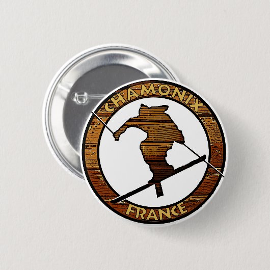 Chamonix France — Robuust ontwerp van houtskier Ronde Button 5,7 Cm (Voorkant /achterkant)