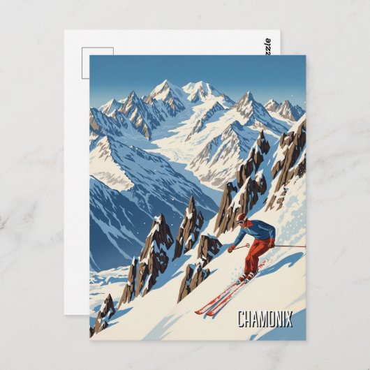 Chamonix France Skiën Briefkaart (Voorkant / Achterkant)