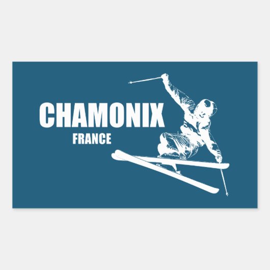 Chamonix France Skier Rechthoekige Sticker (Voorkant)