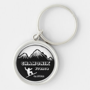 Chamonix France zwarte witte sneeuwboardkunst sleu Sleutelhanger