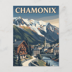 Chamonix Frankrijk Alpen Dorp Vintage Poster Briefkaart