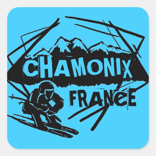 Chamonix Frankrijk blauw ski logo art stickers (Voorkant)