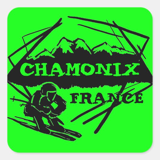 Chamonix Frankrijk felgroene ski logo kunst sticke Vierkante Sticker (Voorkant)