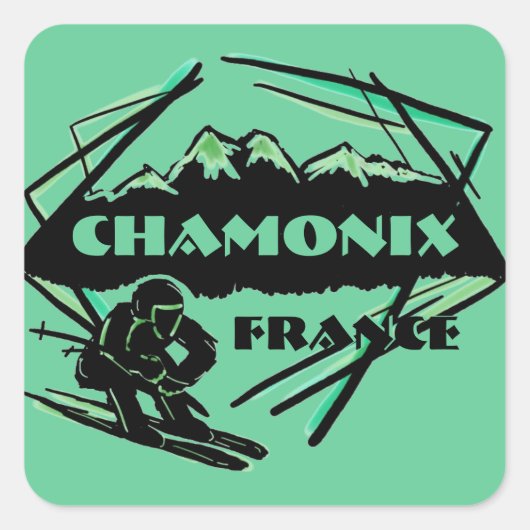 Chamonix Frankrijk groene ski logo kunst stickers (Voorkant)