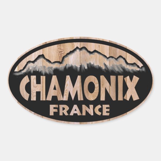 Chamonix Frankrijk houten teken ovale stickers (Voorkant)
