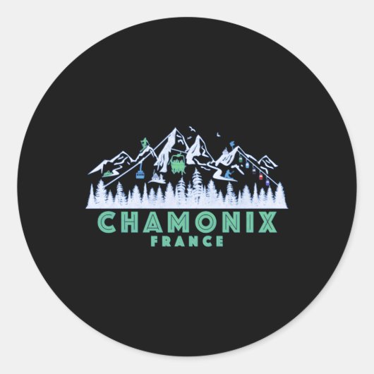 Chamonix Frankrijk Illustratie Sneeuwski Ronde Sticker (Voorkant)