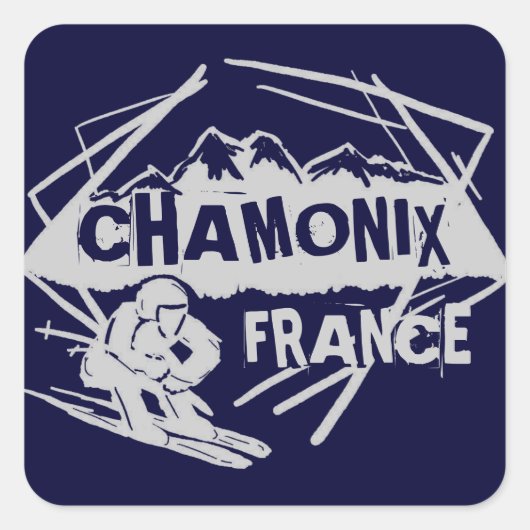 Chamonix Frankrijk marineblauw ski logo art sticke Vierkante Sticker (Voorkant)