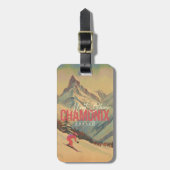 Chamonix Frankrijk  Mont Blanc Skiën jaren 1950 Bagagelabel (Voorkant verticaal)