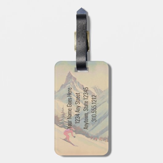 Chamonix Frankrijk Mont Blanc Skiën jaren 1950 Bagagelabel (Achterkant verticaal)