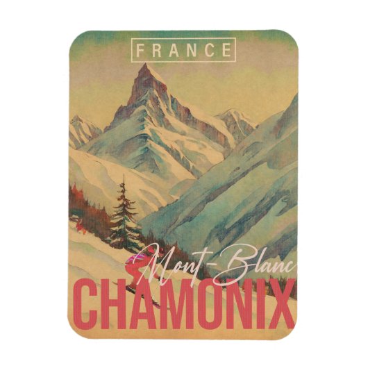 Chamonix Frankrijk  Mont Blanc Skiën jaren 1950 Magneet (Verticaal)