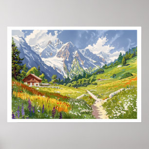 Chamonix, Frankrijk Retro Berg Poster
