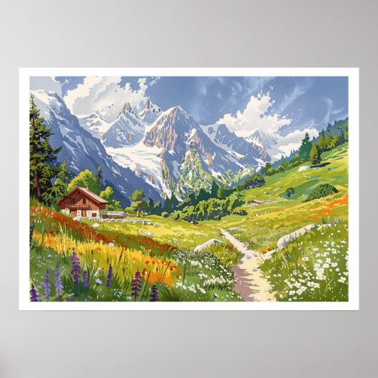 Chamonix, Frankrijk Retro Berg Poster (Voorkant)