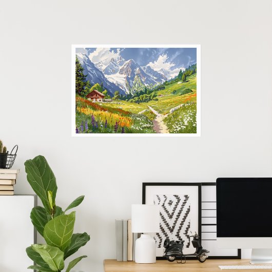 Chamonix, Frankrijk Retro Mountain Poster (Thuiskantoor)