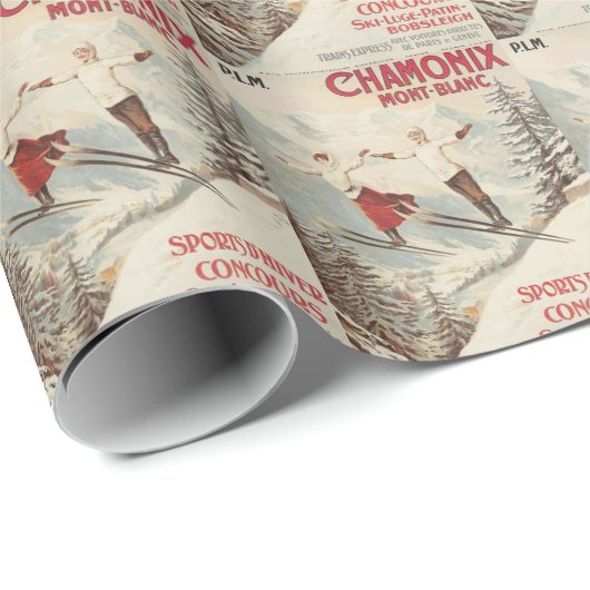 Chamonix Frankrijk Retro Ski Reizen Cadeaupapier (Rol Hoek)
