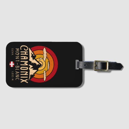 Chamonix Frankrijk Retro Sunset Skiën Souvenirs 80 Bagagelabel (Voorkant (horizontaal))