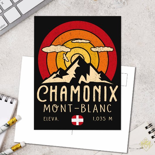 Chamonix Frankrijk Retro Sunset Skiën Souvenirs 80 Briefkaart