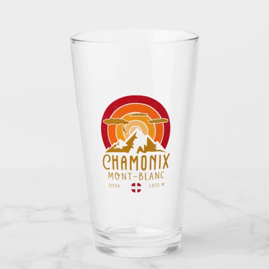 Chamonix Frankrijk Retro Sunset Skiën Souvenirs 80 Glas (Voorkant)
