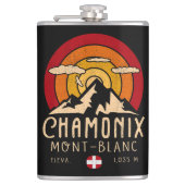 Chamonix Frankrijk Retro Sunset Skiën Souvenirs 80 Heupfles (Voorkant)
